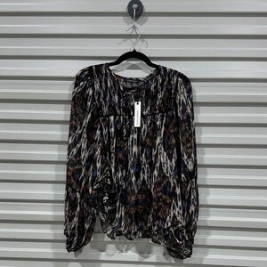 Olivaceous Black Multi Ikat-Print Long Sleeve Blouse